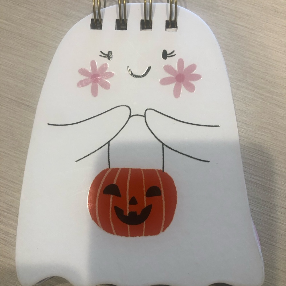 Punch Studio White Ghost Shaped 100 Page Spiral Notebook Rosy Cheeks Pumpkin